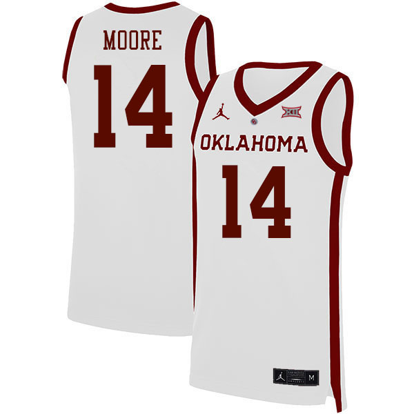Oklahoma Sooners #14 Jalon Moore College Basketball Jerseys Stitched Sale-White